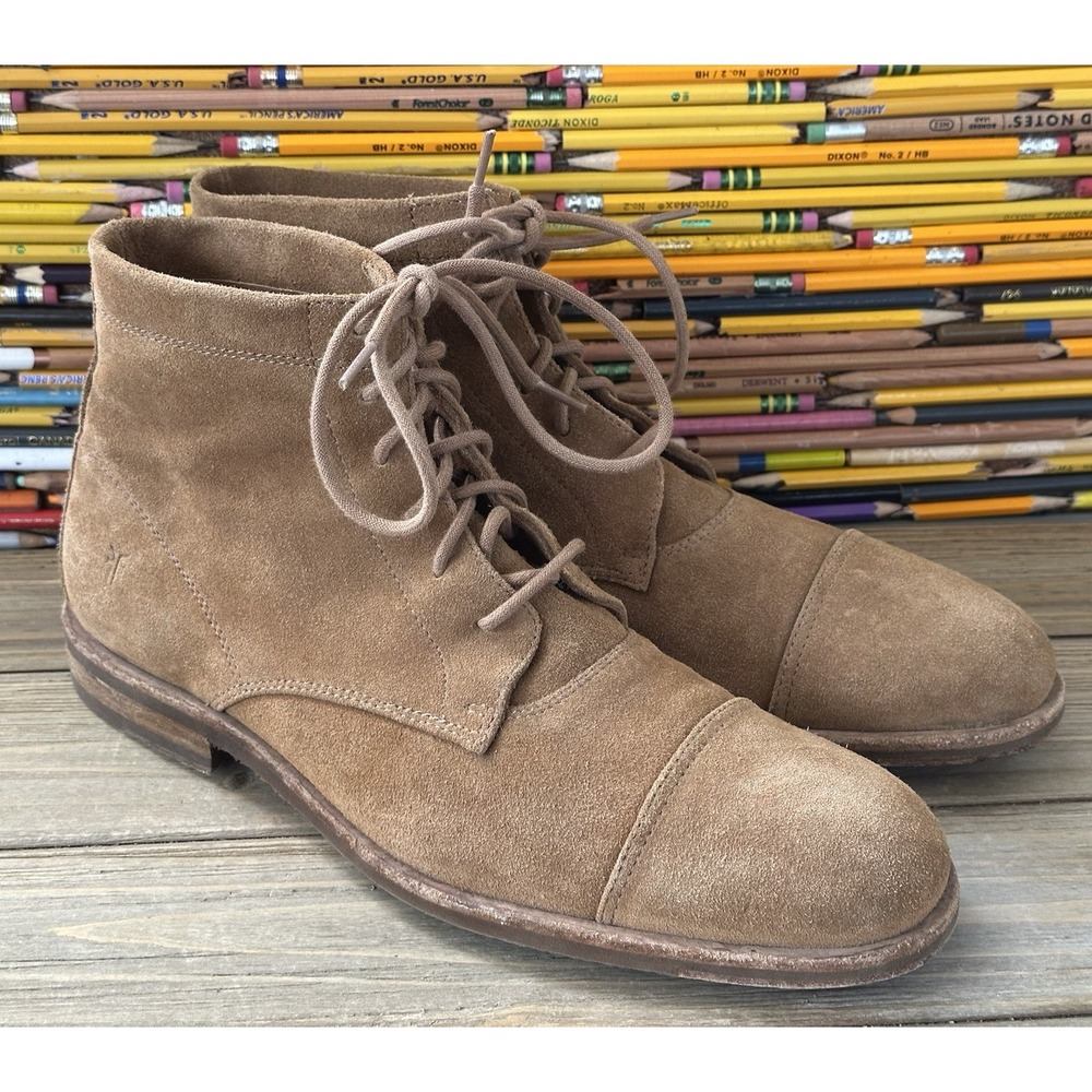 Frye Russell Suede Cap Boots Lace Up Mens 8.5 Brown Excellent